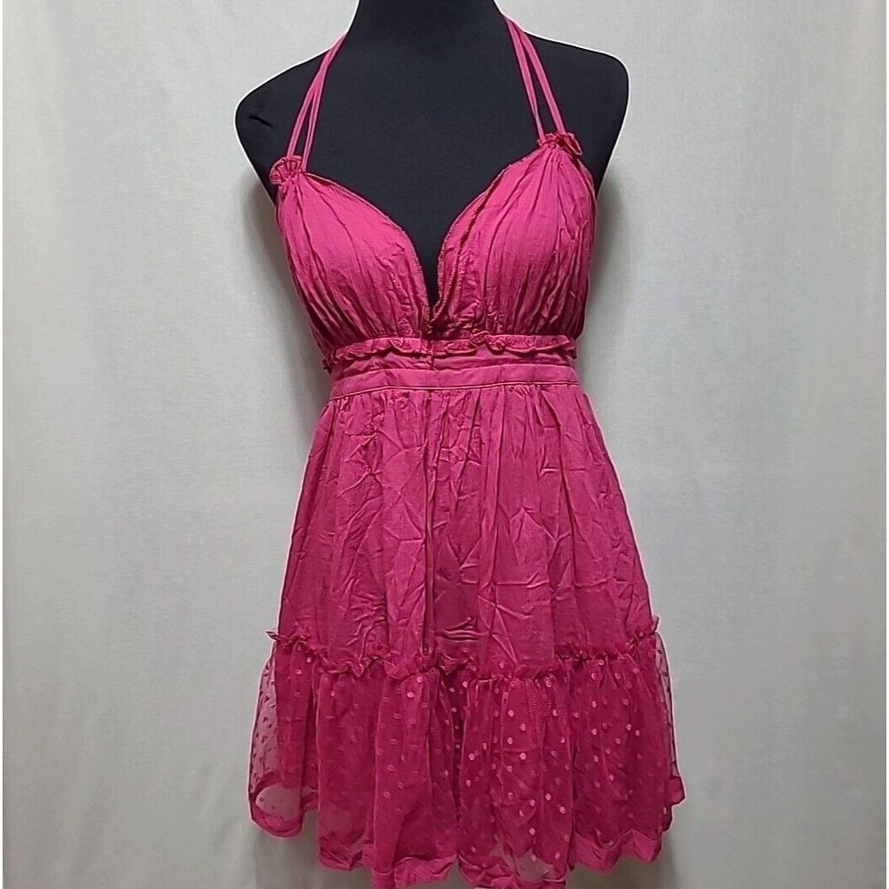 R Vivimos Deep V Neck Halter Mini Dress Women’s Size Large New Purple Pink